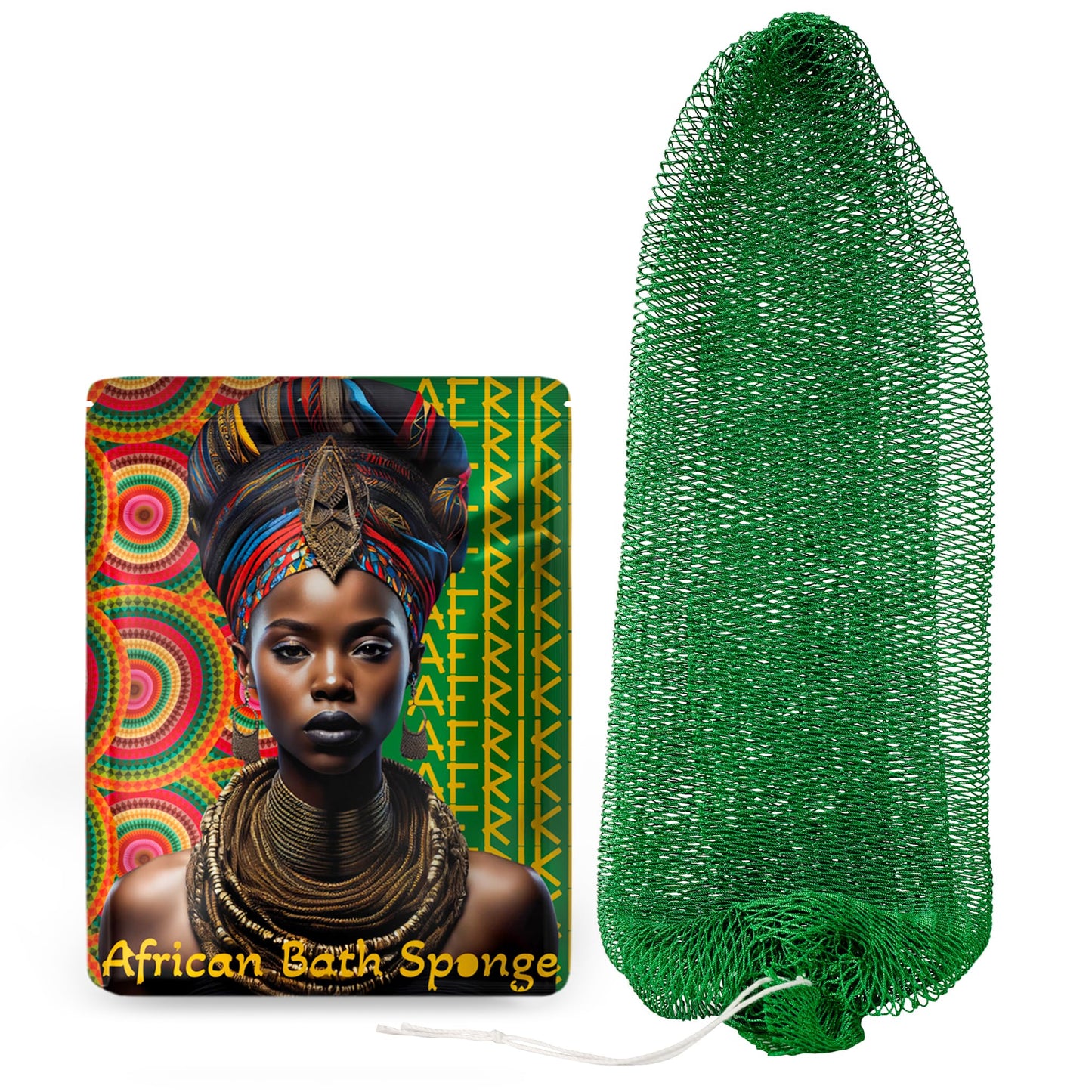 AFRIKI African Net Sponge, Authentic African Exfoliating Sponge, Black Owned, Back Scrubber, 45 inch Long for Normal to Sensitive Skin, for Daily use, Earth Collection