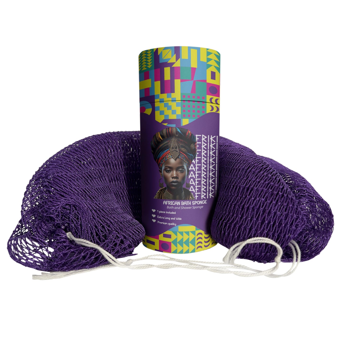 AFRIKI African Net Sponge, Authentic African Exfoliating Sponge, Black Owned, Back Scrubber, 45 inch Long for Normal to Sensitive Skin, for Daily use, Original Collection