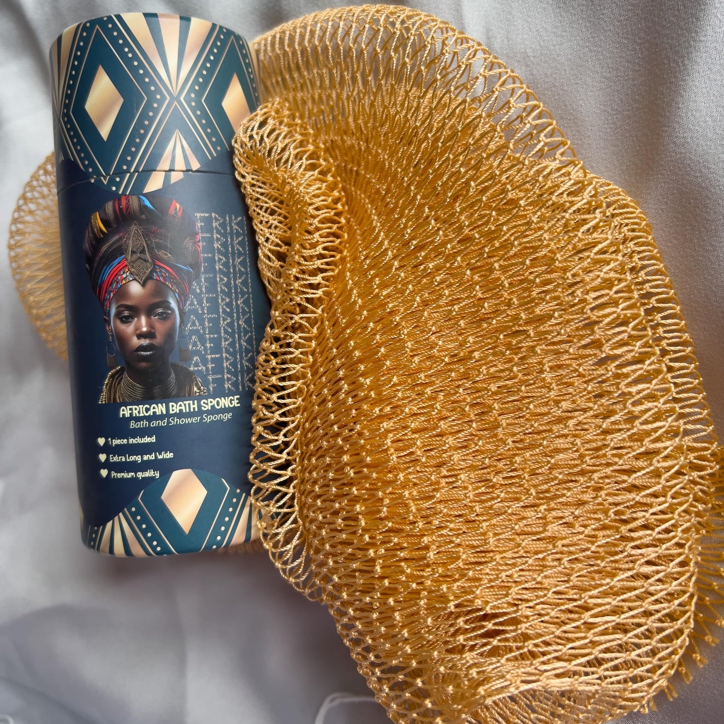 AFRIKI African Net Sponge, Authentic African Exfoliating Sponge, Black Owned, Back Scrubber, 45 inch Long for Normal to Sensitive Skin, for Daily use, Original Collection