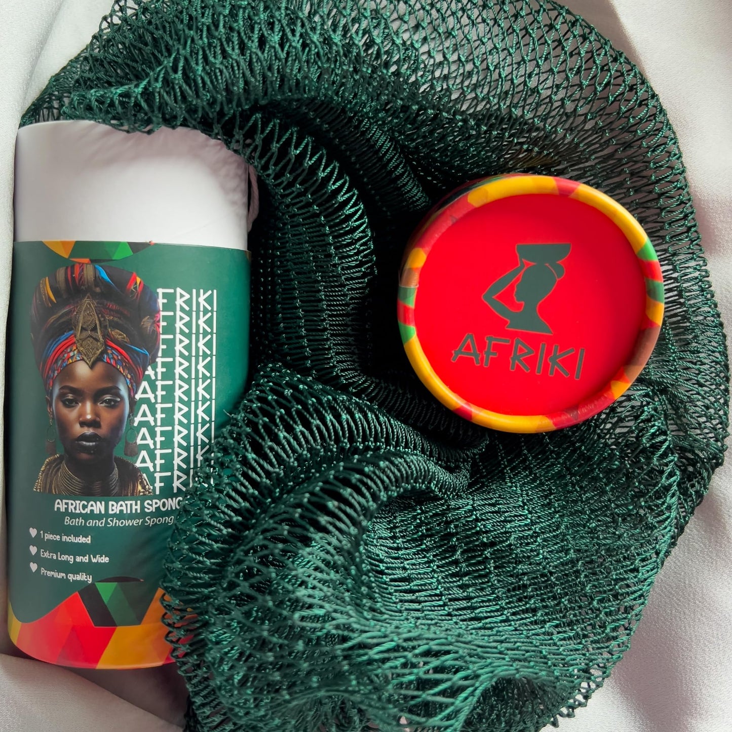 AFRIKI African Net Sponge, Authentic African Exfoliating Sponge, Black Owned, Back Scrubber, 45 inch Long for Normal to Sensitive Skin, for Daily use, Original Collection