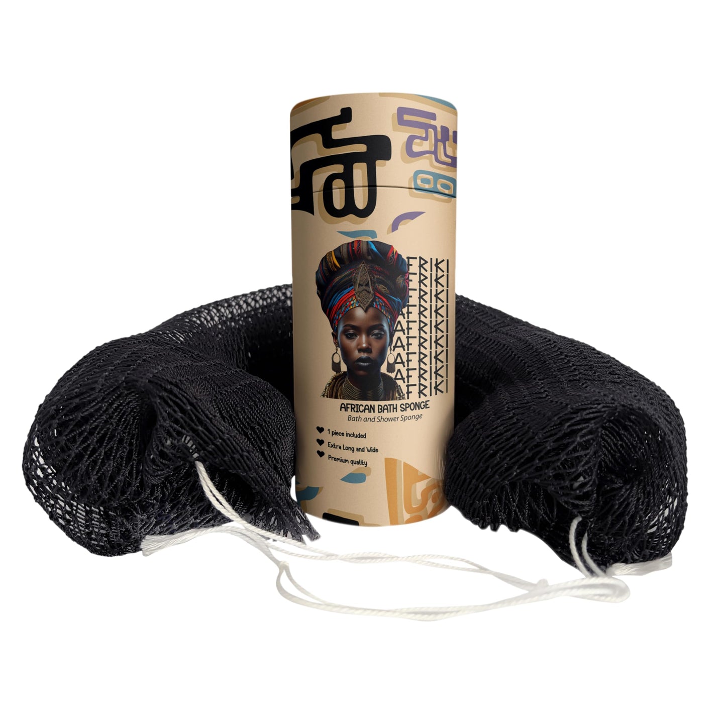 AFRIKI African Net Sponge, Authentic African Exfoliating Sponge, Black Owned, Back Scrubber, 45 inch Long for Normal to Sensitive Skin, for Daily use, Original Collection