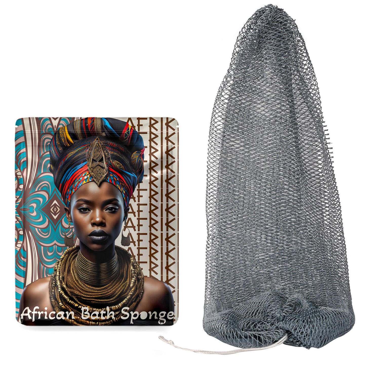 AFRIKI African Net Sponge, Authentic African Exfoliating Sponge, Black Owned, Back Scrubber, 45 inch Long for Normal to Sensitive Skin, for Daily use, Earth Collection