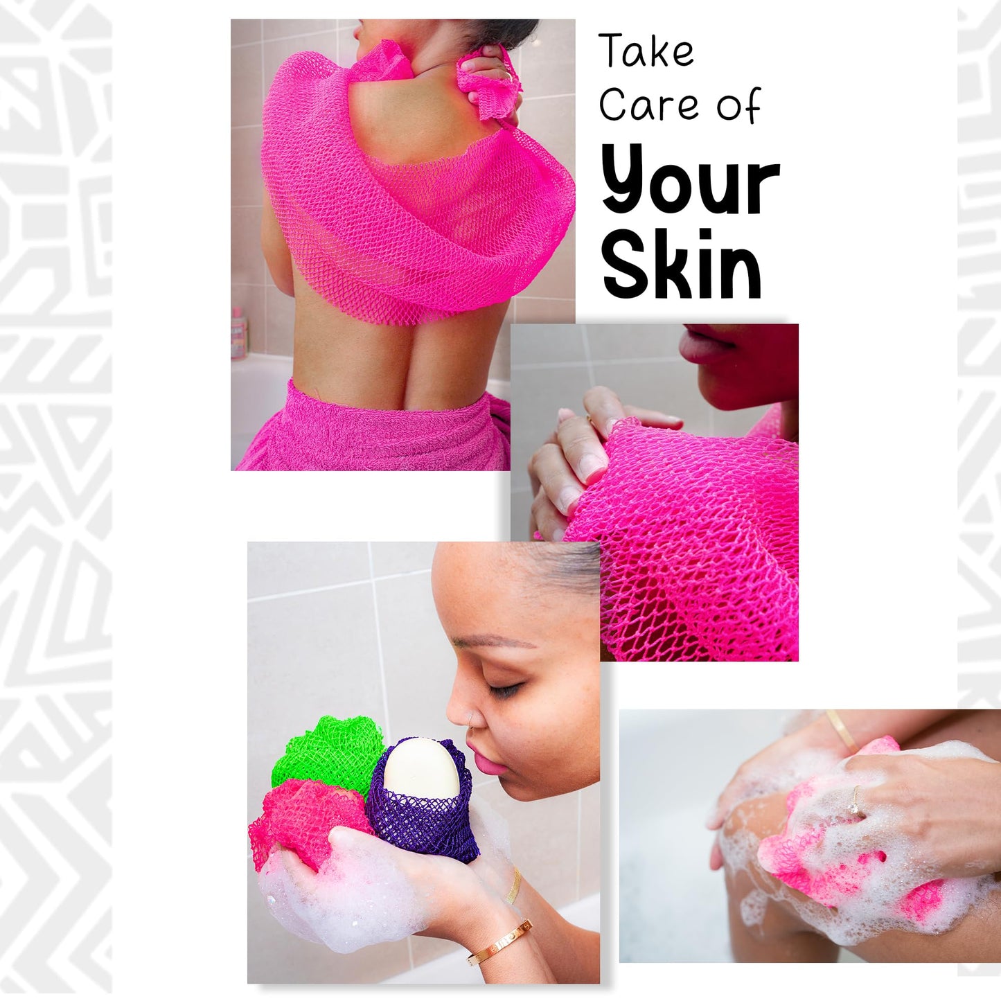 AFRIKI African Net Sponge, African Exfoliating Sponge, Black Owned, Exfoliating Washcloth, Body Exfoliator for Bath and Shower, Back Scrubber, Dead Skin Remover