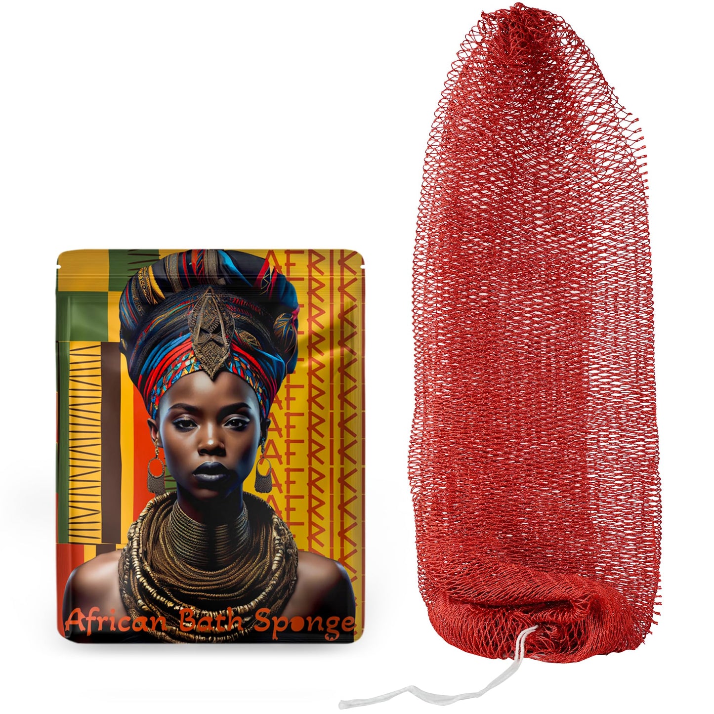 AFRIKI African Net Sponge, Authentic African Exfoliating Sponge, Black Owned, Back Scrubber, 45 inch Long for Normal to Sensitive Skin, for Daily use, Earth Collection