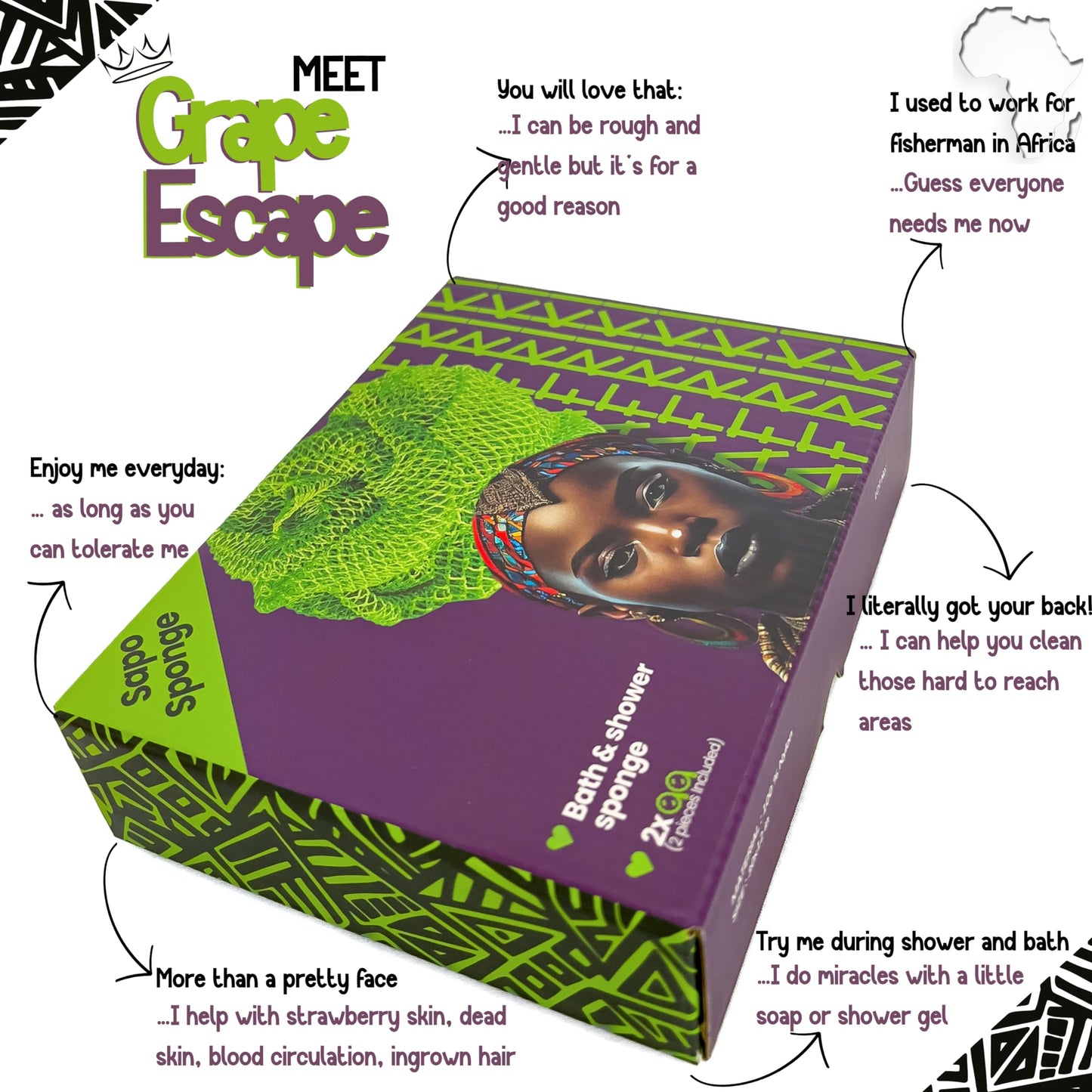 AFRIKI African Net Sponge, African Exfoliating Sponge, Black Owned, Exfoliating Washcloth, Body Exfoliator for Bath and Shower, Back Scrubber, Dead Skin Remover