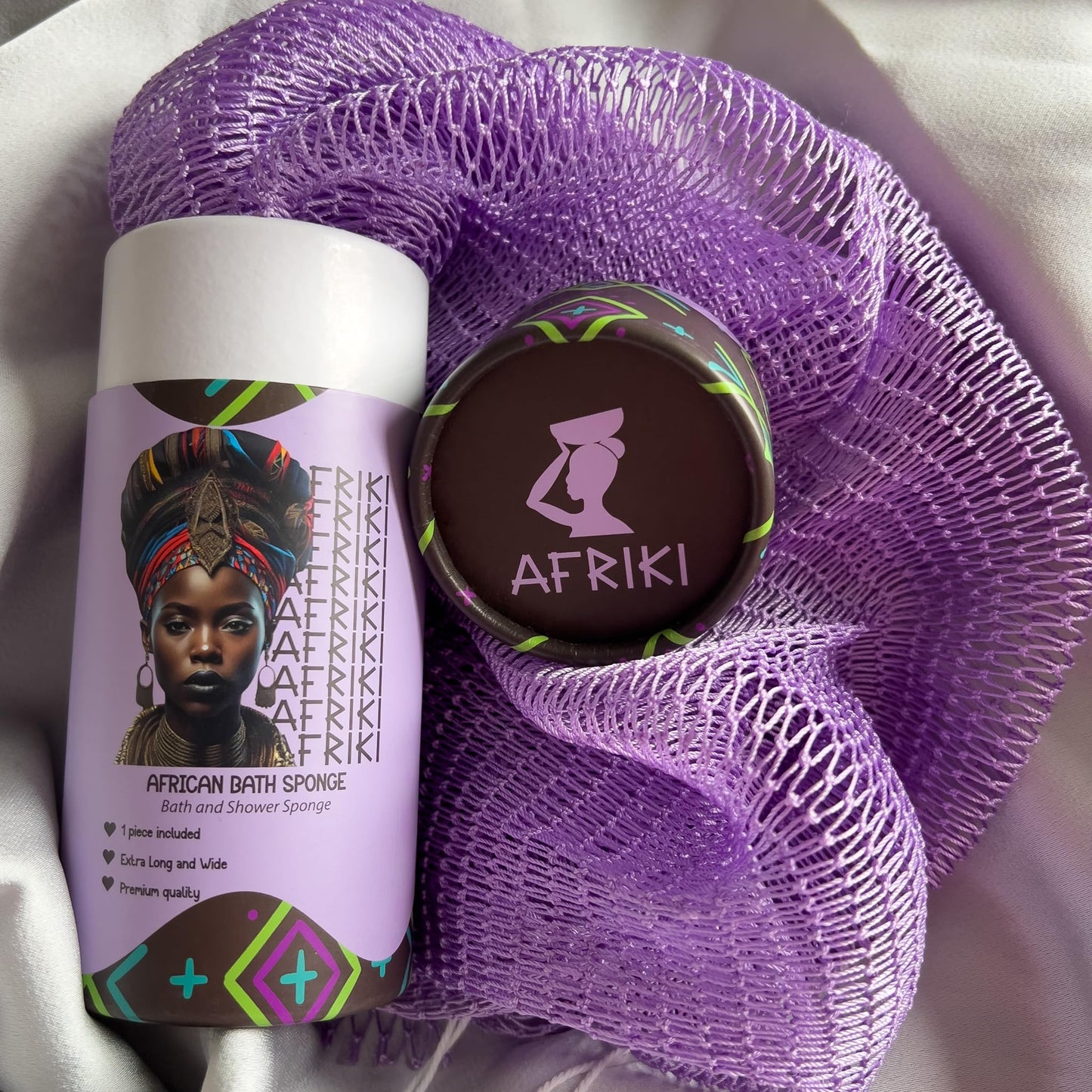 AFRIKI African Net Sponge, Authentic African Exfoliating Sponge, Black Owned, Back Scrubber, 45 inch Long for Normal to Sensitive Skin, for Daily use, Original Collection