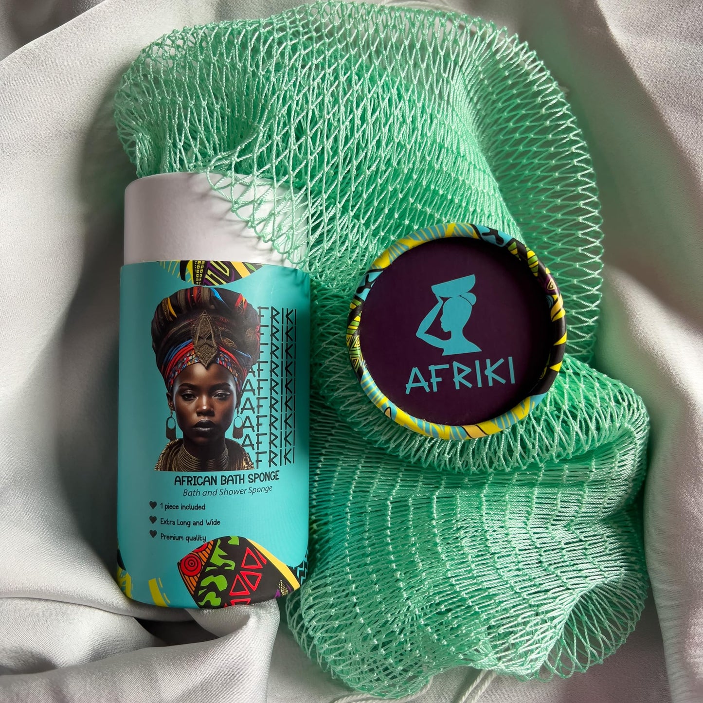 AFRIKI African Net Sponge, Authentic African Exfoliating Sponge, Black Owned, Back Scrubber, 45 inch Long for Normal to Sensitive Skin, for Daily use, Original Collection