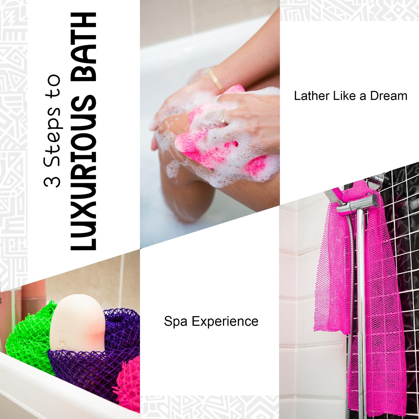 AFRIKI African Net Sponge, African Exfoliating Sponge, Black Owned, Exfoliating Washcloth, Body Exfoliator for Bath and Shower, Back Scrubber, Dead Skin Remover