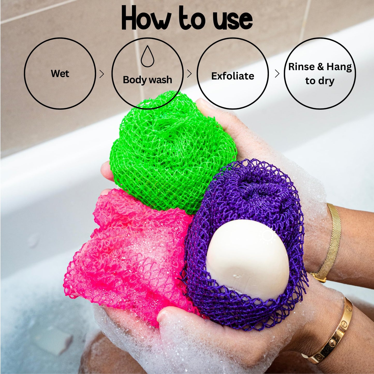 AFRIKI African Net Sponge, African Exfoliating Sponge, Black Owned, Exfoliating Washcloth, Body Exfoliator for Bath and Shower, Back Scrubber, Dead Skin Remover