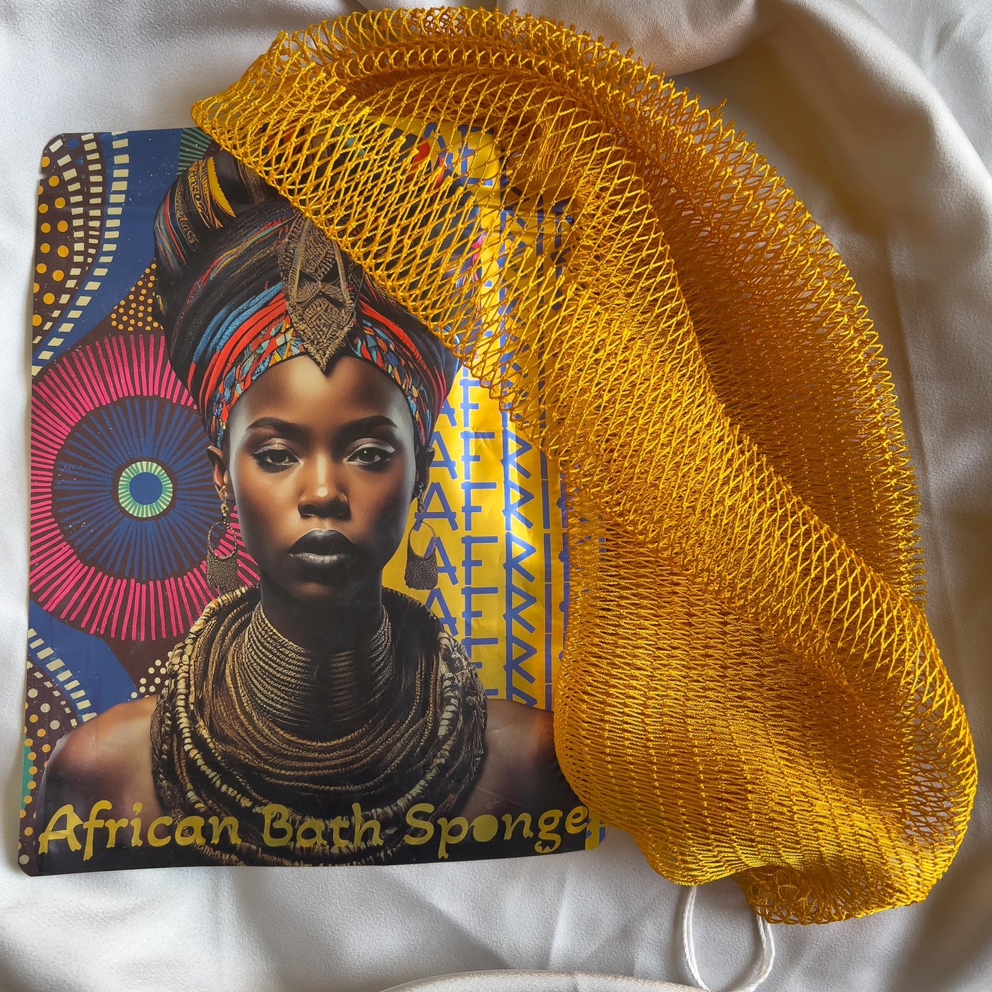 AFRIKI African Net Sponge, Authentic African Exfoliating Sponge, Black Owned, Back Scrubber, 45 inch Long for Normal to Sensitive Skin, for Daily use, Earth Collection