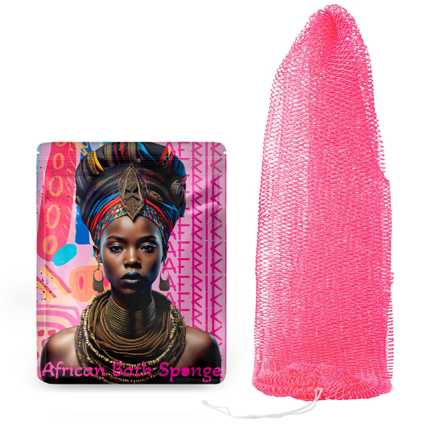 AFRIKI African Net Sponge, Authentic African Exfoliating Sponge, Black Owned, Back Scrubber, 45inch Long, for Normal to Sensitive Skin, for Daily use, Sky Collection