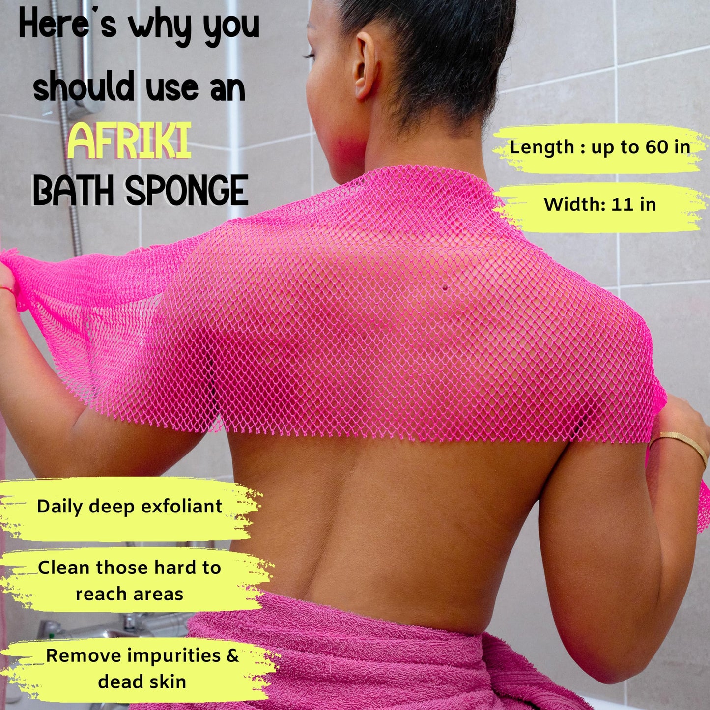 AFRIKI African Net Sponge, African Exfoliating Sponge, Black Owned, Exfoliating Washcloth, Body Exfoliator for Bath and Shower, Back Scrubber, Dead Skin Remover