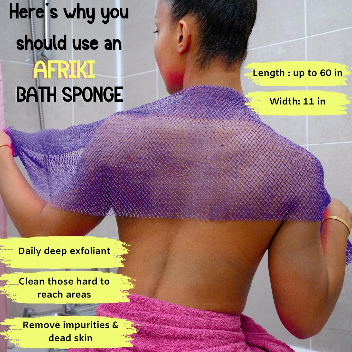 AFRIKI African Net Sponge, African Exfoliating Sponge, Black Owned, Exfoliating Washcloth, Body Exfoliator for Bath and Shower, Back Scrubber, Dead Skin Remover