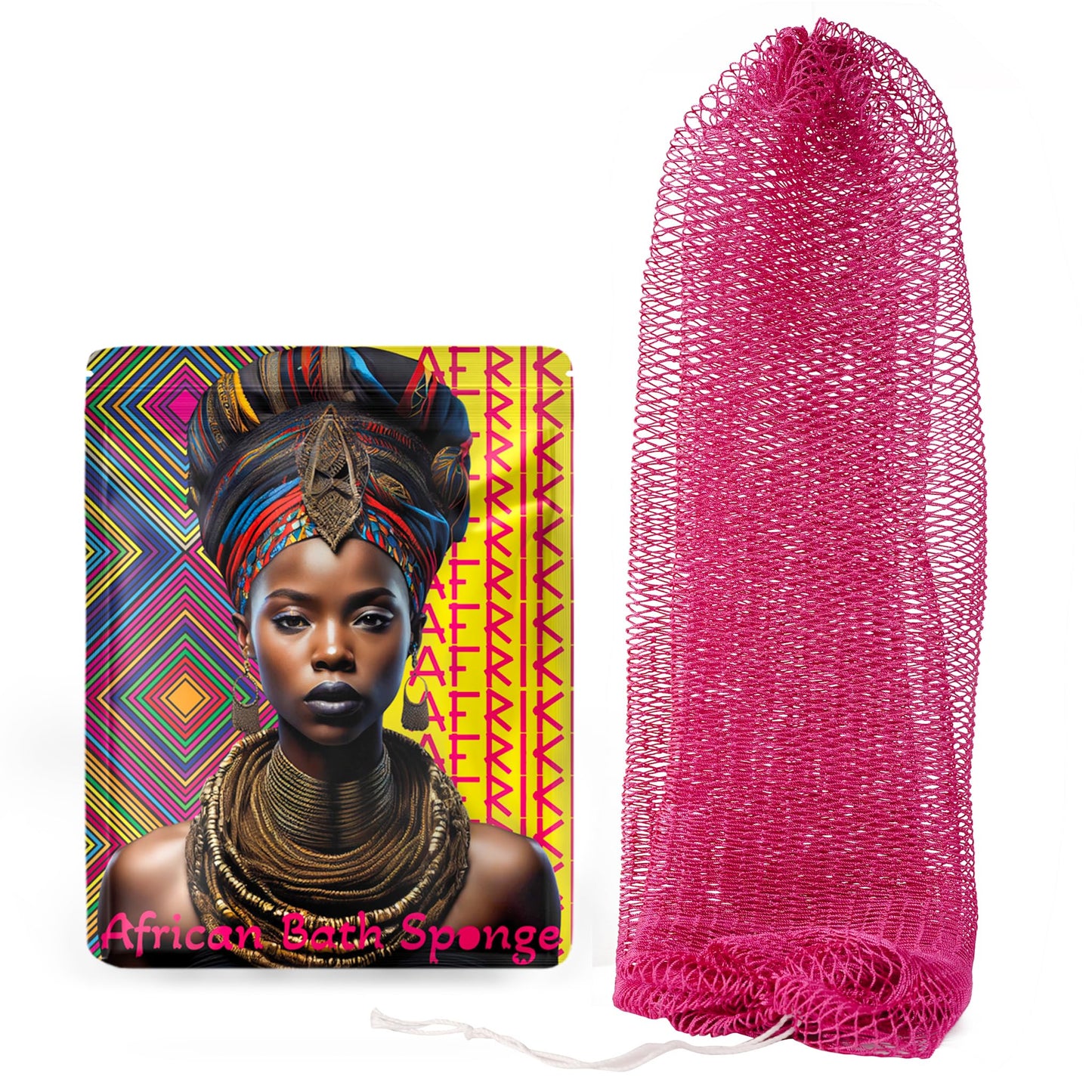 AFRIKI African Net Sponge, Authentic African Exfoliating Sponge, Black Owned, Back Scrubber, 45inch Long, for Normal to Sensitive Skin, for Daily use, Sky Collection