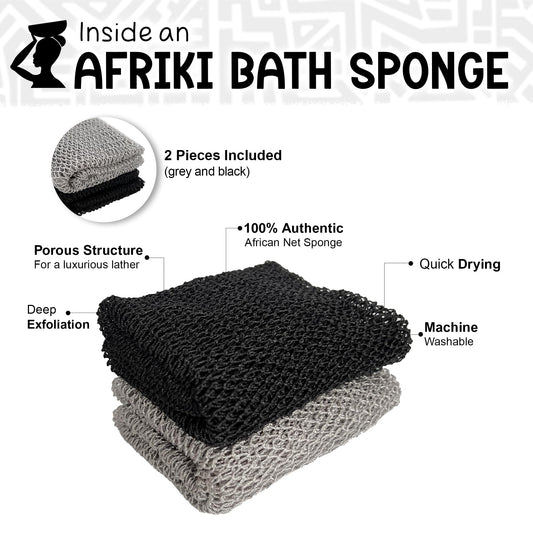 AFRIKI African Net Sponge, African Exfoliating Sponge, Black Owned, Exfoliating Washcloth, Body Exfoliator for Bath and Shower, Back Scrubber, Dead Skin Remover