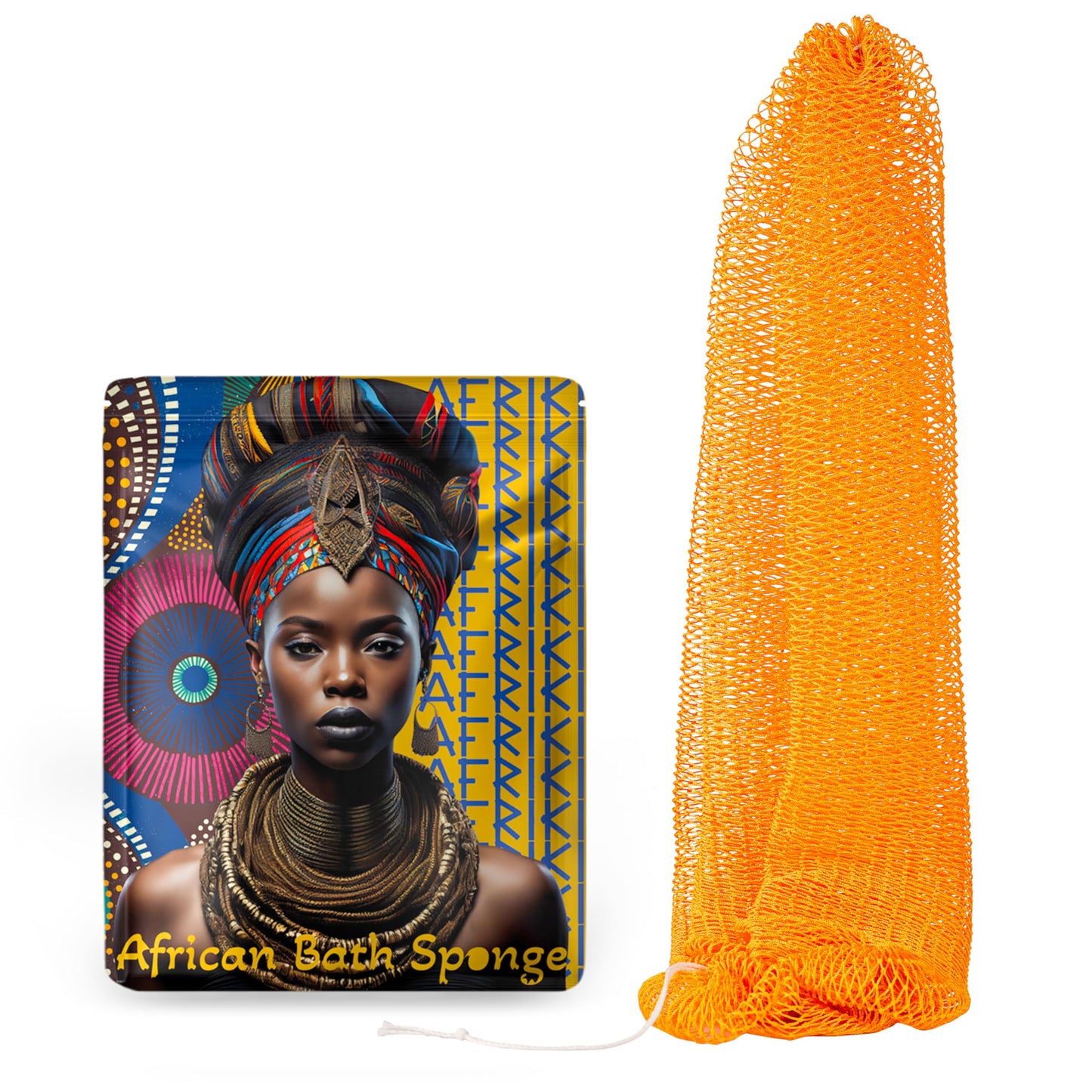 AFRIKI African Net Sponge, Authentic African Exfoliating Sponge, Black Owned, Back Scrubber, 45 inch Long for Normal to Sensitive Skin, for Daily use, Earth Collection