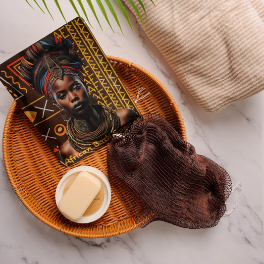 AFRIKI African Net Sponge, Authentic African Exfoliating Sponge, Black Owned, Back Scrubber, 45 inch Long for Normal to Sensitive Skin, for Daily use, Earth Collection