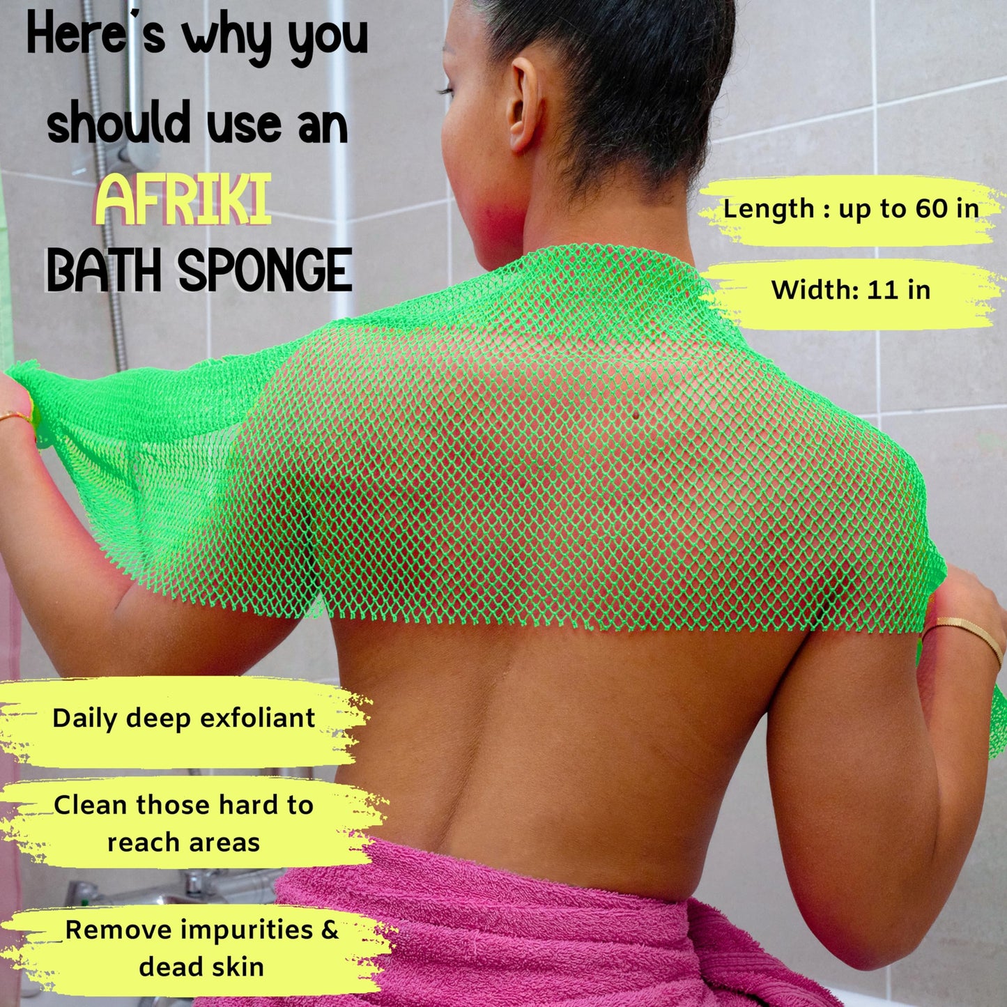 AFRIKI African Net Sponge, African Exfoliating Sponge, Black Owned, Exfoliating Washcloth, Body Exfoliator for Bath and Shower, Back Scrubber, Dead Skin Remover