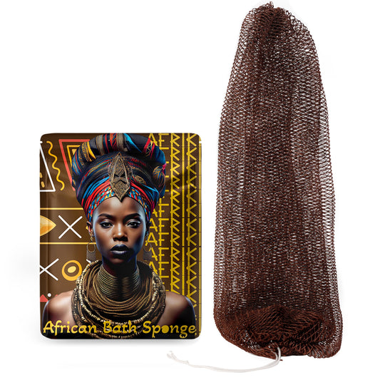 AFRIKI African Net Sponge, Authentic African Exfoliating Sponge, Black Owned, Back Scrubber, 45 inch Long for Normal to Sensitive Skin, for Daily use, Earth Collection