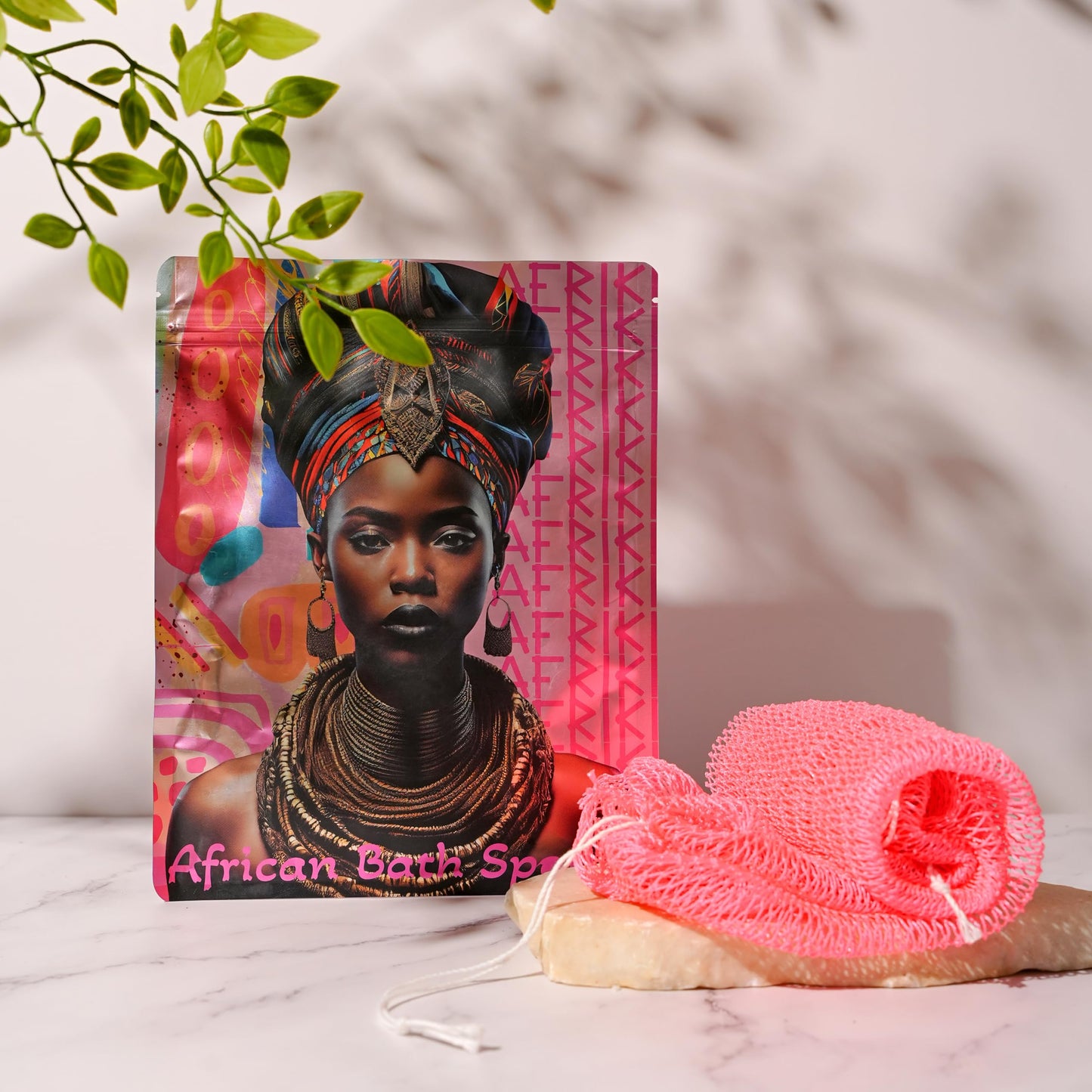 AFRIKI African Net Sponge, Authentic African Exfoliating Sponge, Black Owned, Back Scrubber, 45inch Long, for Normal to Sensitive Skin, for Daily use, Sky Collection